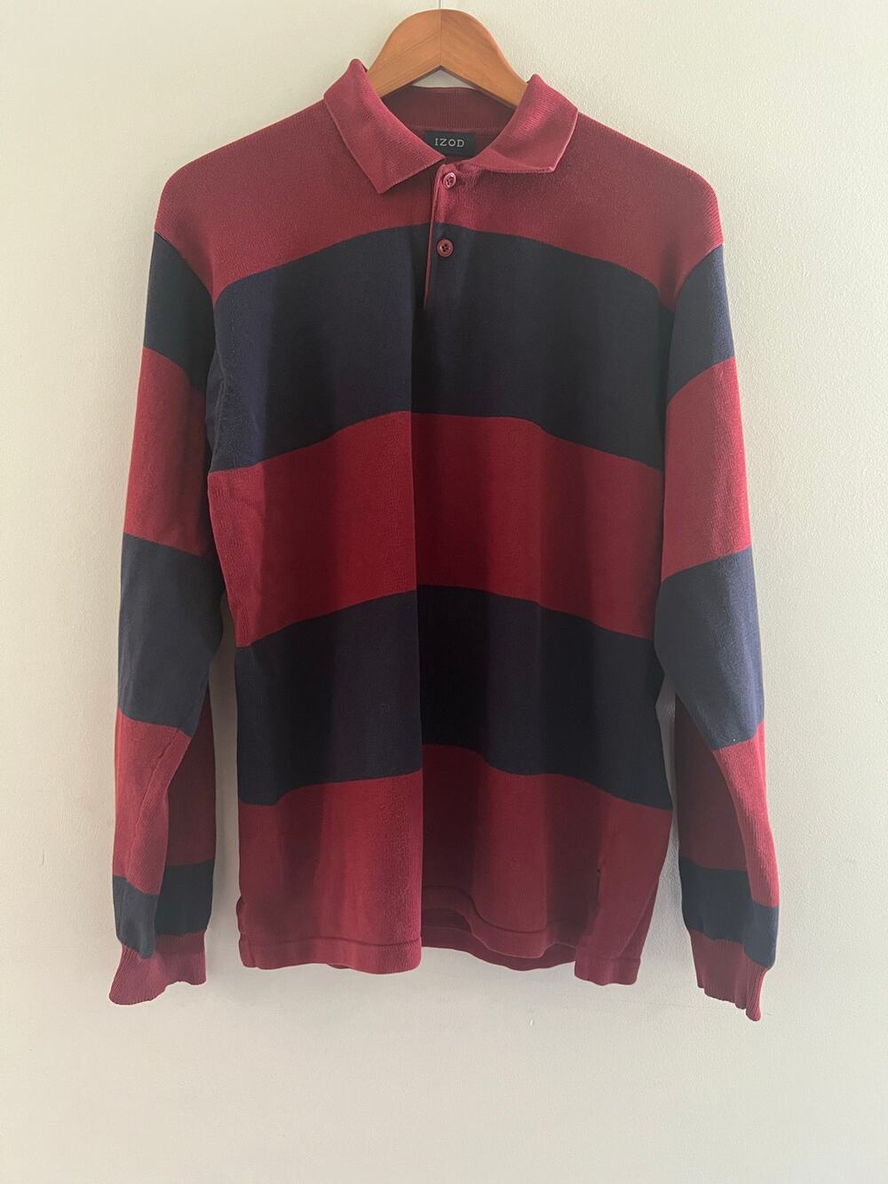 IZOD Men's 100% Cotton Long Sleeve Polo Knit Sweater Red & Navy Blue Medium JL